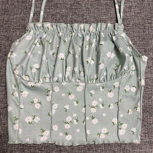 SHEIN Green Smocked Camisole Crop Top